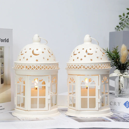 Two Pack Vintage Metal Hanging Candle Holder Lanterns