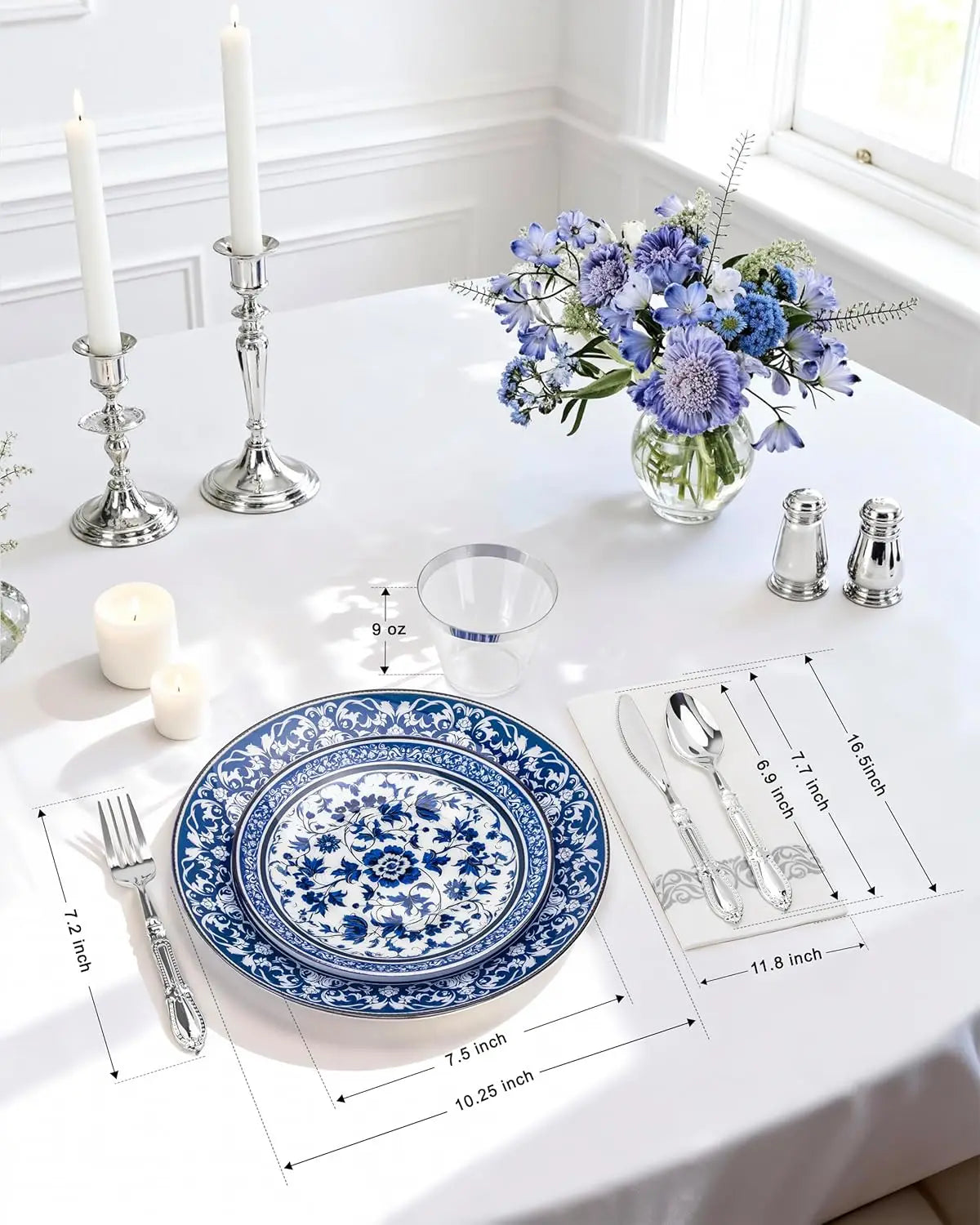 60-Piece Floral Plastic Plates Set for Christmas Dinnerware