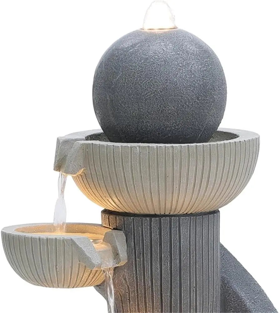 Outdoor Water Fountain Resin Cascading With LED Lights Modern Garden