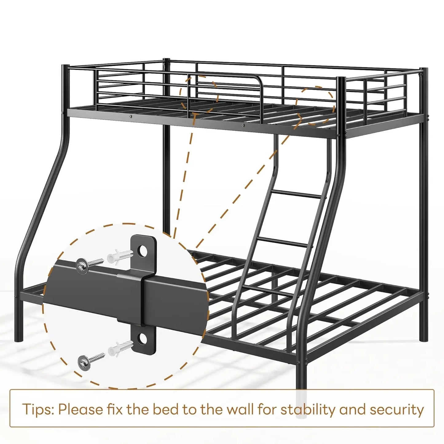 Heavy Duty Metal Bunk Bed With Angled Ladder For Teens