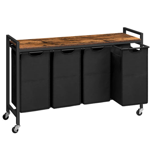 HOOBRO Rolling Laundry Sorter 4 Section Hamper with Wheels