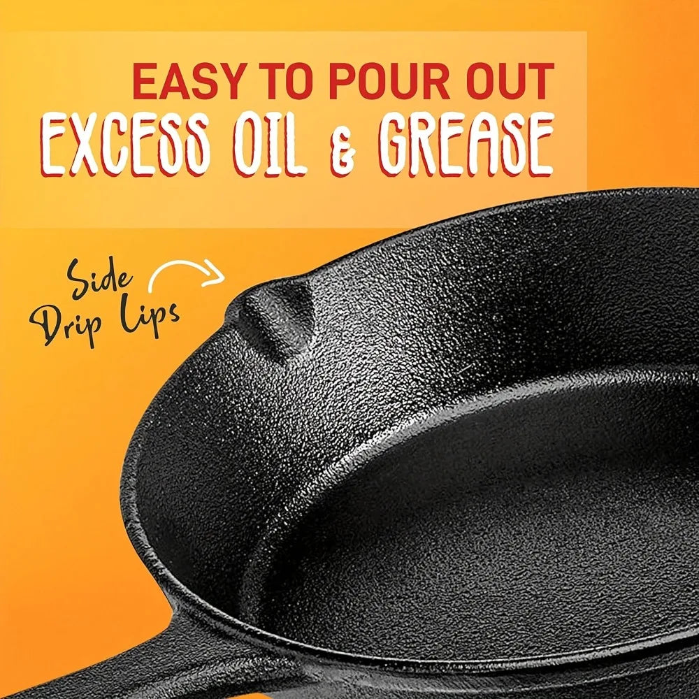 AEDG 3-Piece Cast Iron Skillet Set Preseasoned Heavy-Duty Pans