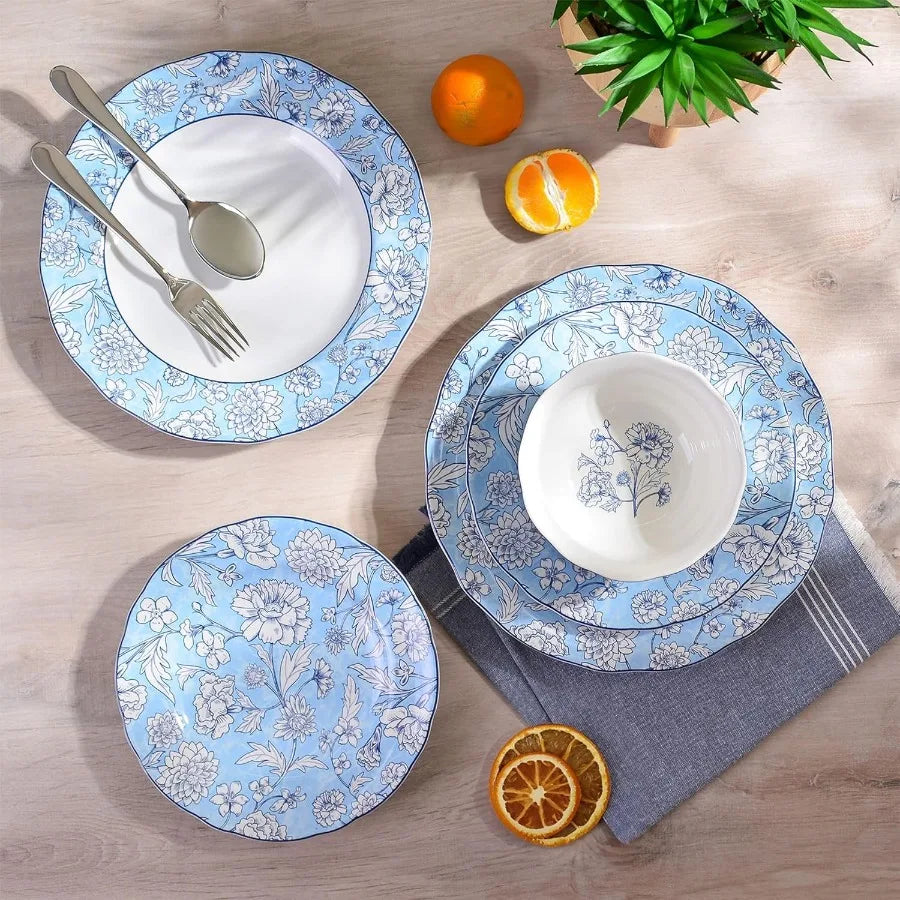 High-Concerned Porcelain Dinnerware Set For 4 With Floral Pattern
