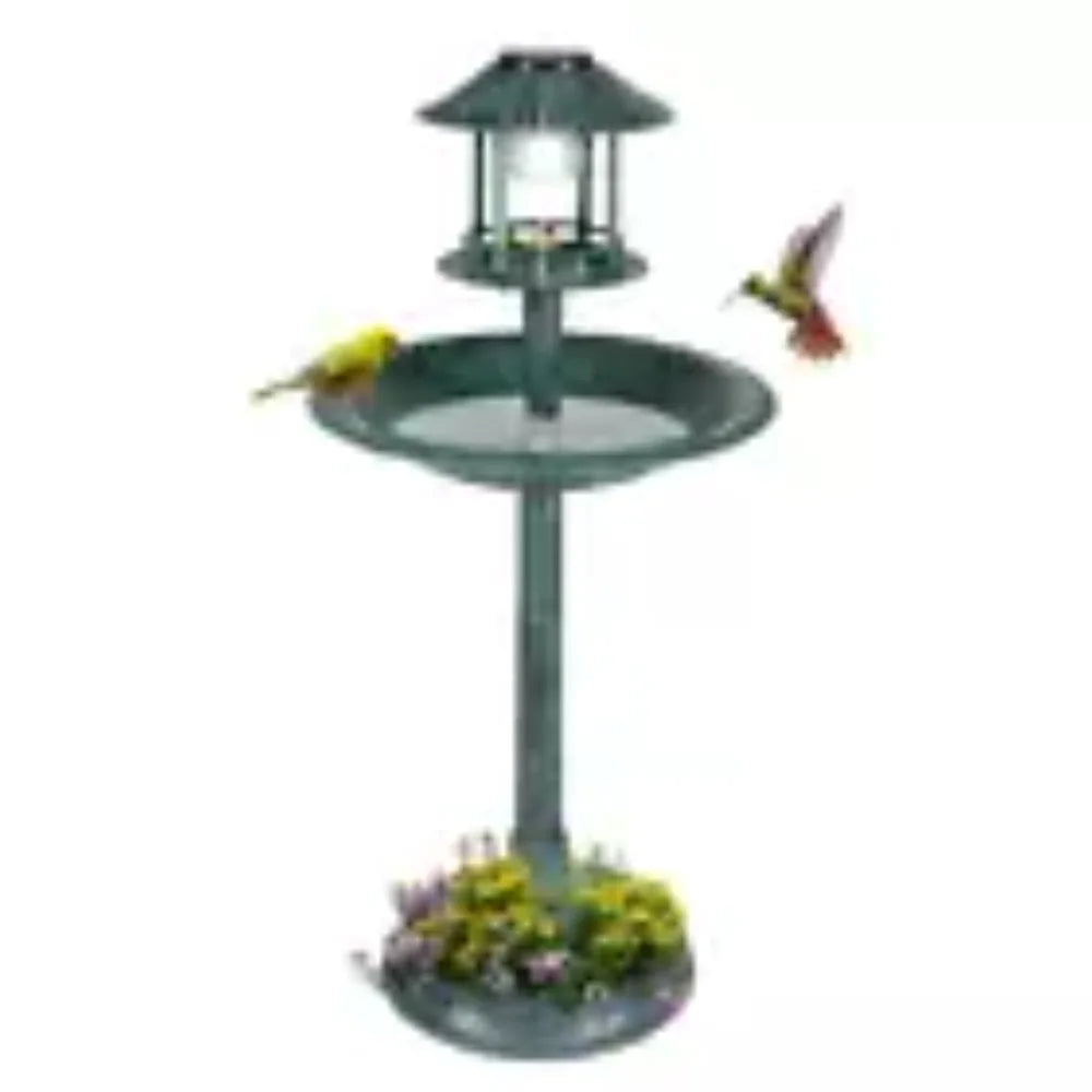 Plastic Round Bird Bath With Solar Light And Sturdy Base