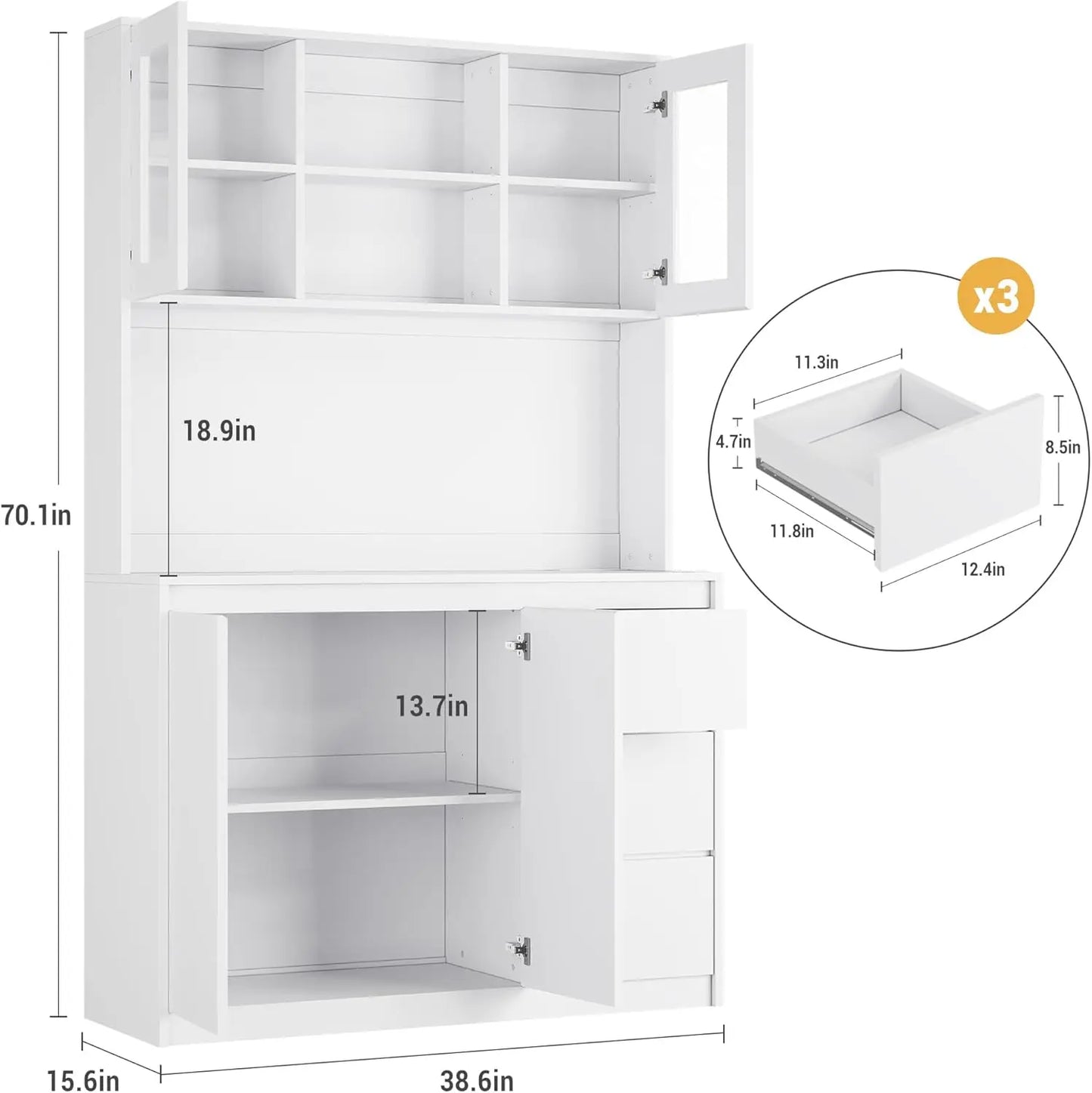 Studyset Kitchen Pantry Cabinet Microwave Stand With Led Lights And Outlets
