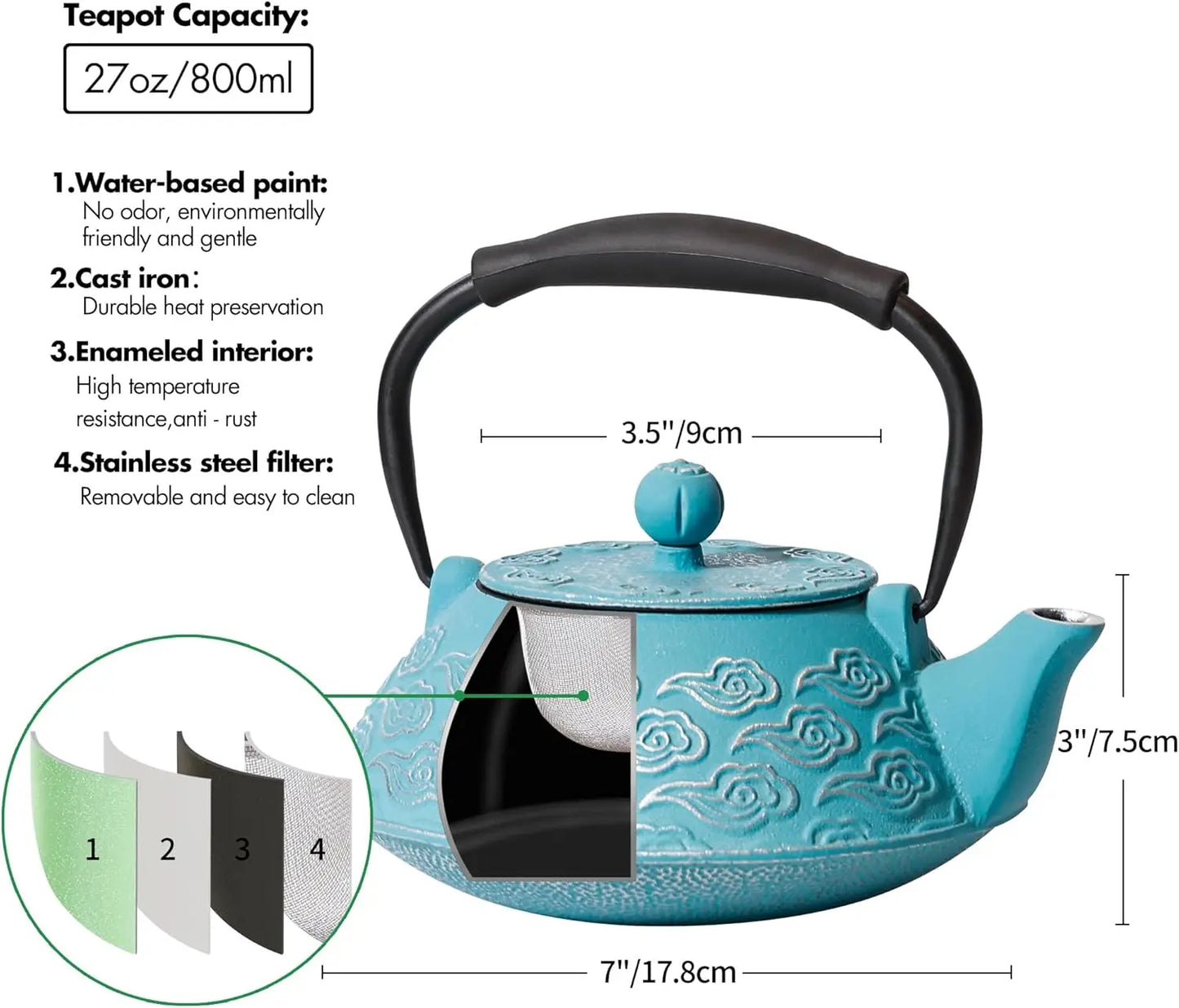 Cast Iron Teapot Infuser Japanese Tea Kettle Stovetop Safe