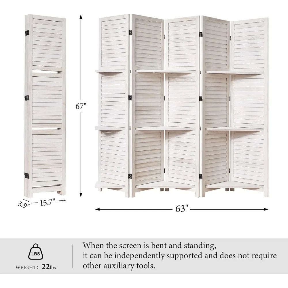 Wood Room Divider With Shelves Folding Screen Freestanding