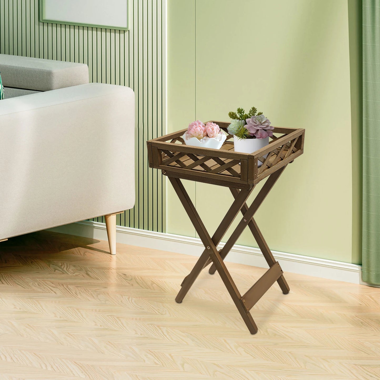 Solid Wood Folding Plant Rack And Flowerpot Bracket