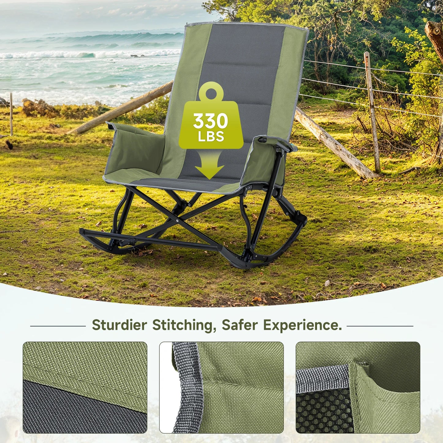 Rocking Camping Chair For Adults With Foot Rest Foldable