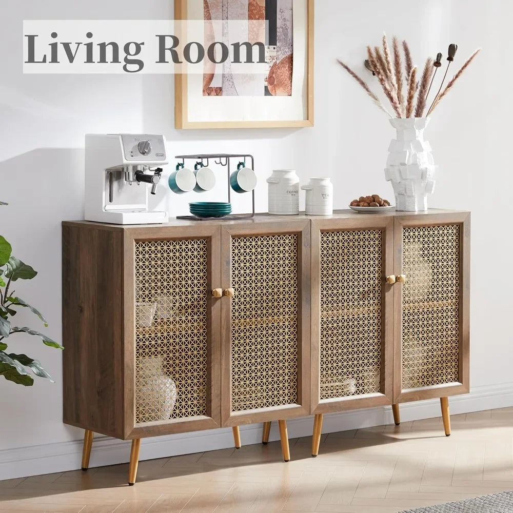 Multifunctional Storage Sideboard With Metal Mesh Doors For Living Dining