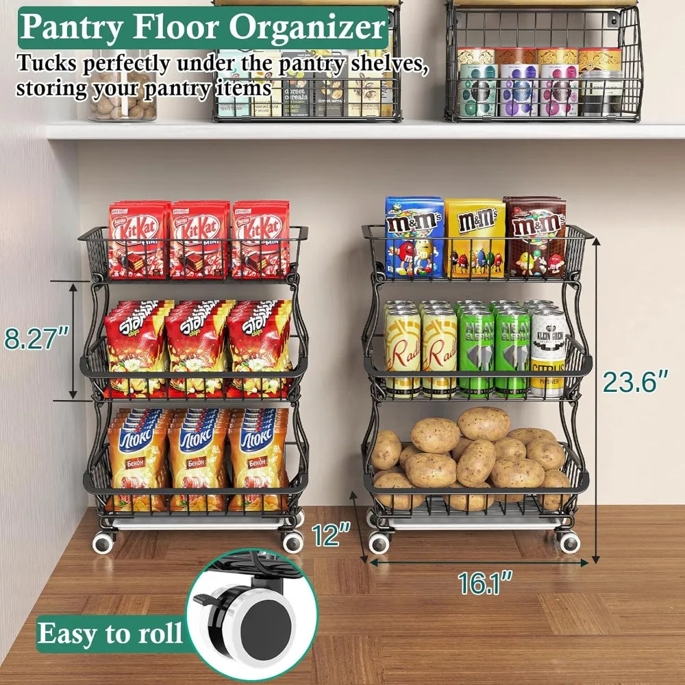 Hign Concerned Pantry Cart With Wheels Stacking Baskets