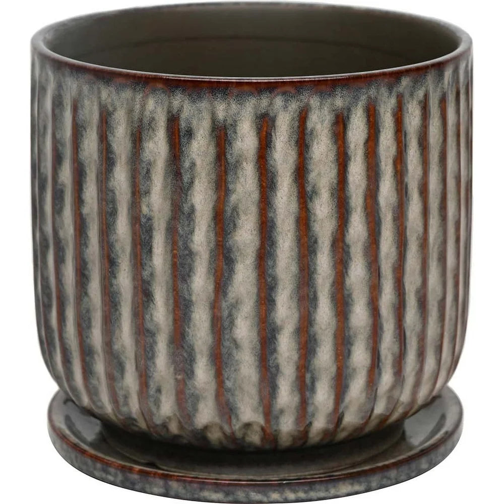 Ceramic Planter With Saucer Drainage Holes Indoor Outdoor Modern Pot