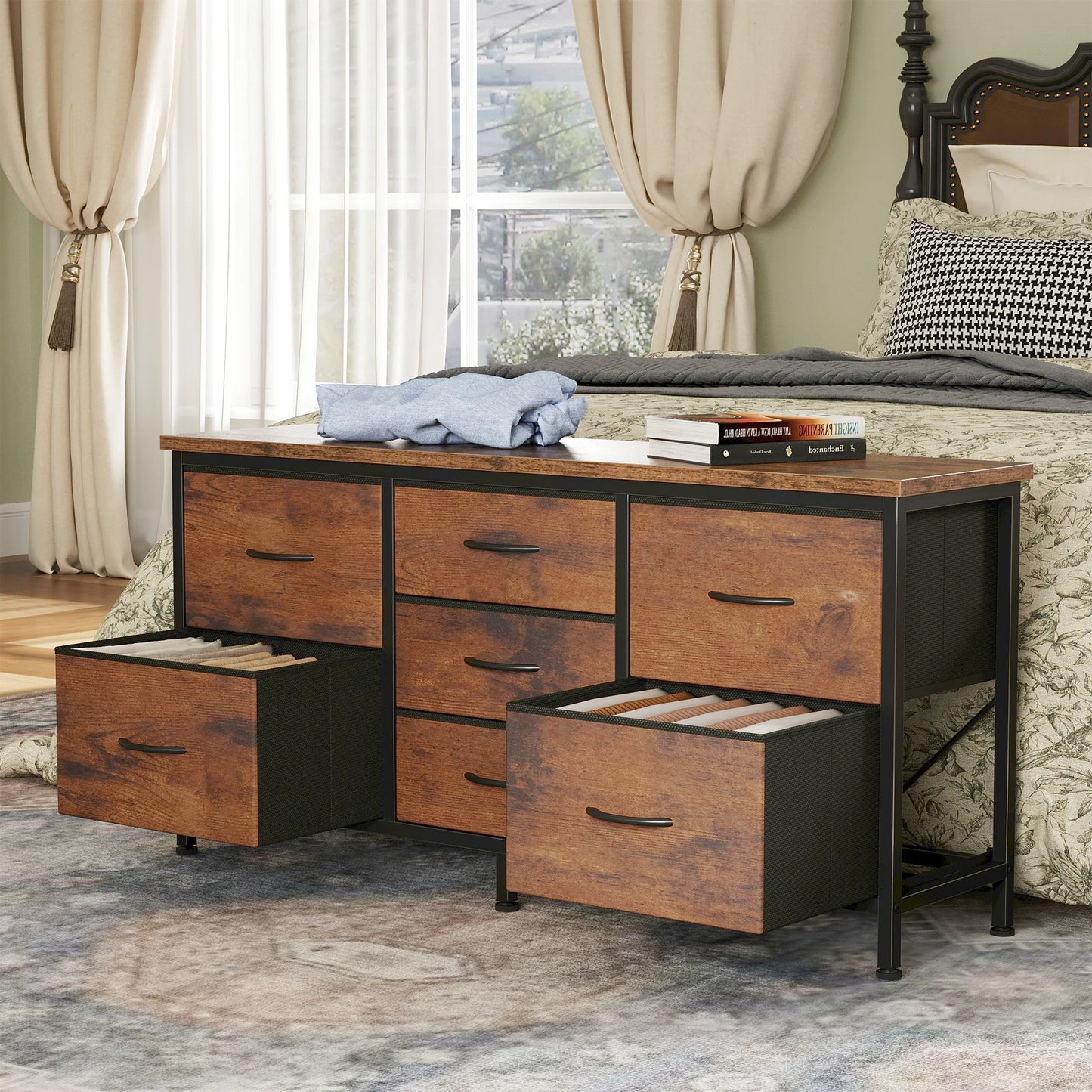MCQ TV Stand Dresser With 7 Drawers Fabric Cabinet