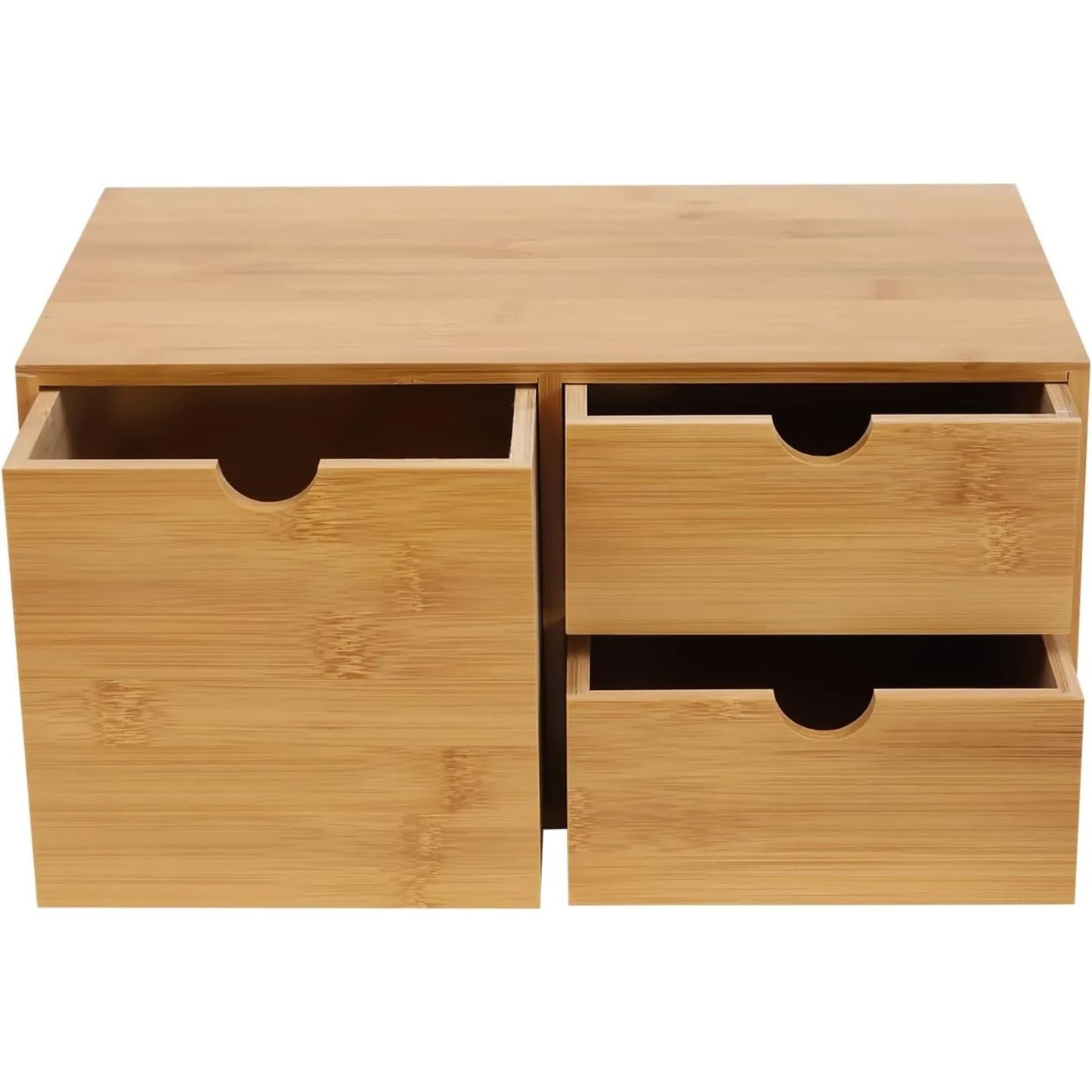 NONECN Bamboo Desk Organizer Drawers With Recess Handles Flat Top
