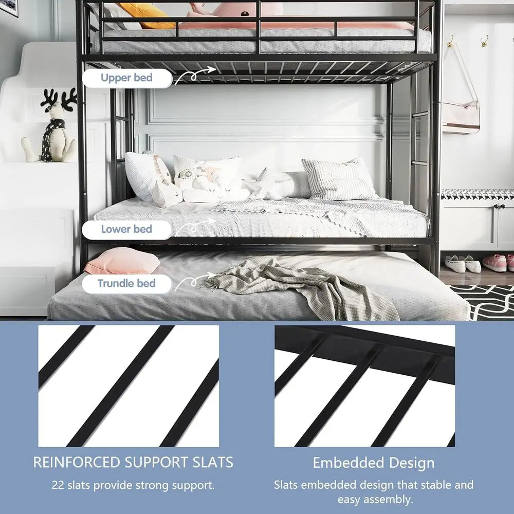 Space Saving Metal Twin Over Twin Bunk Bed With Guard