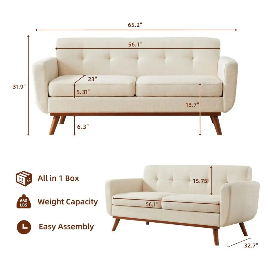 MBVM Loveseat Sofa Mid Century Modern Button Tufted Upholstery