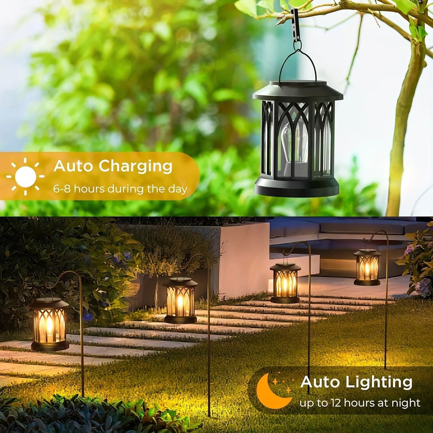 KPSTEK 2 Pack Upgraded Bright Solar Lantern Lights Outdoor Garden