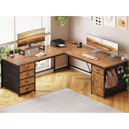 Angduo L Shaped Desk With Five Drawers And Power Outlet