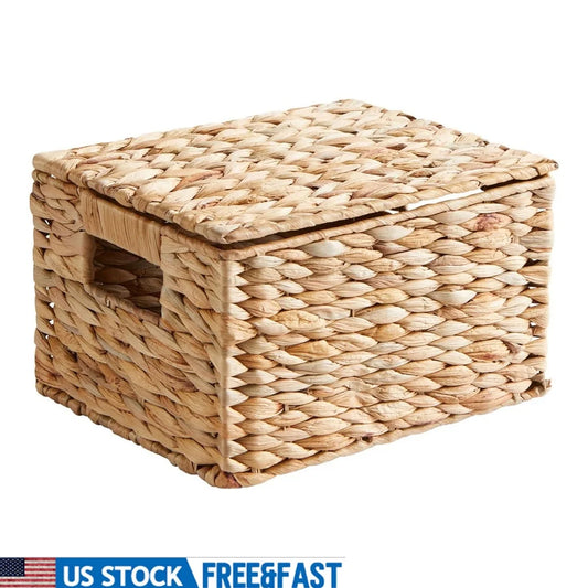 NONECN Natural Hyacinth Basket with Lid Storage Organizer