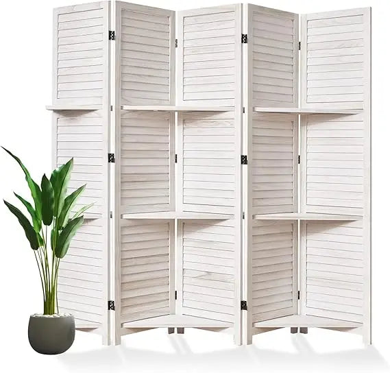 Wood Room Divider With Shelves Folding Screen Freestanding