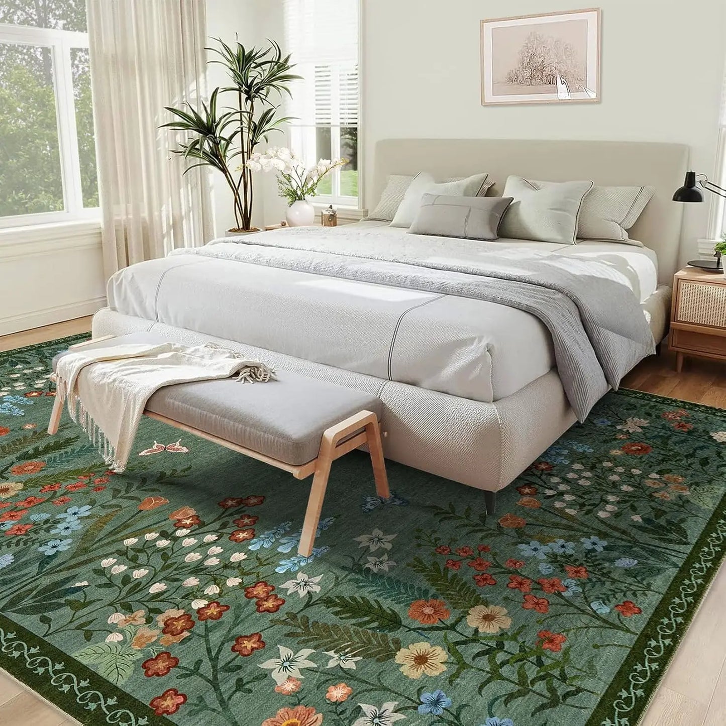 HiMISSH Floral Washable Rug for Entryway Non Slip Indoor Carpet