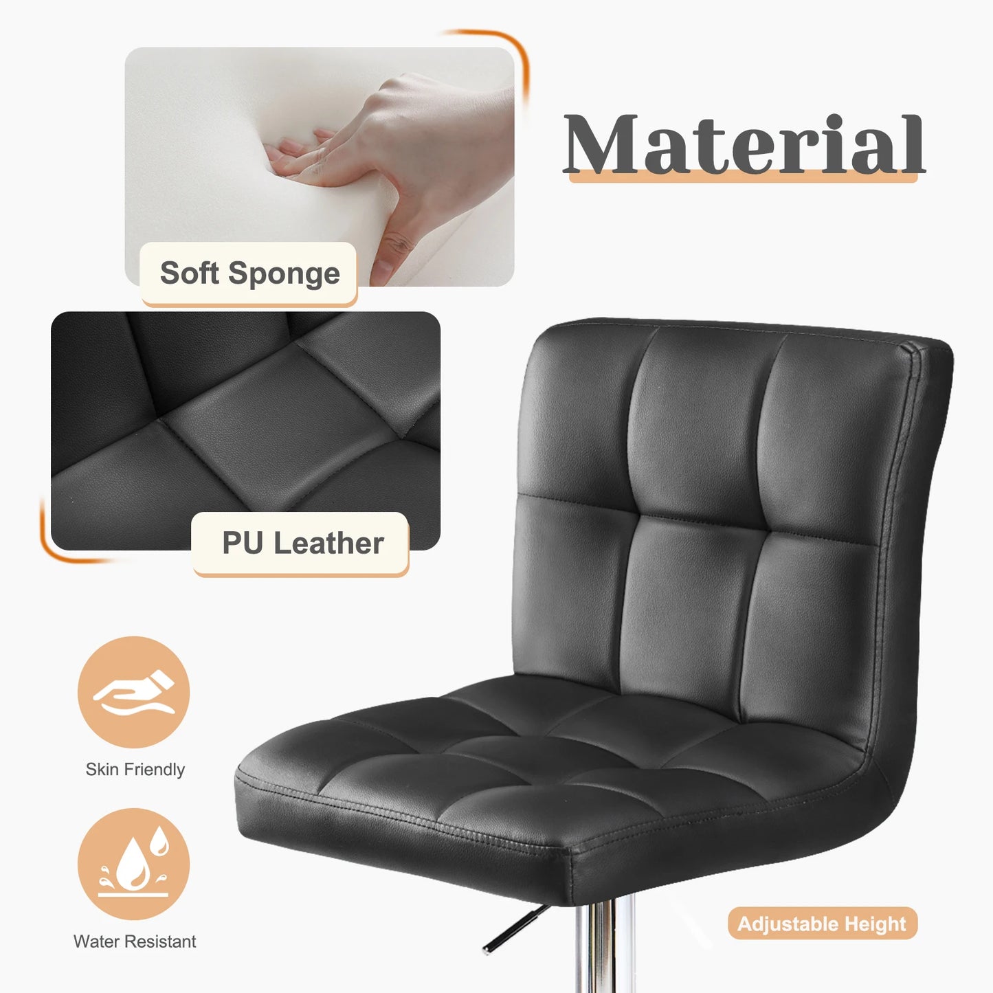 JHK PU Leather Bar Stools Set 2 Counter Elite Modern