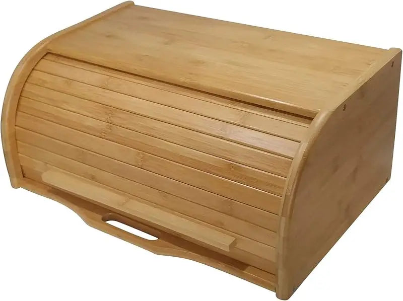 NONECN Bamboo Roll Top Bread Box for Kitchen Counter Organizer