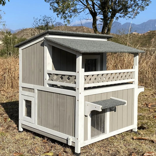 Two Story Wooden Feral Cat Shelter With Waterproof Roof