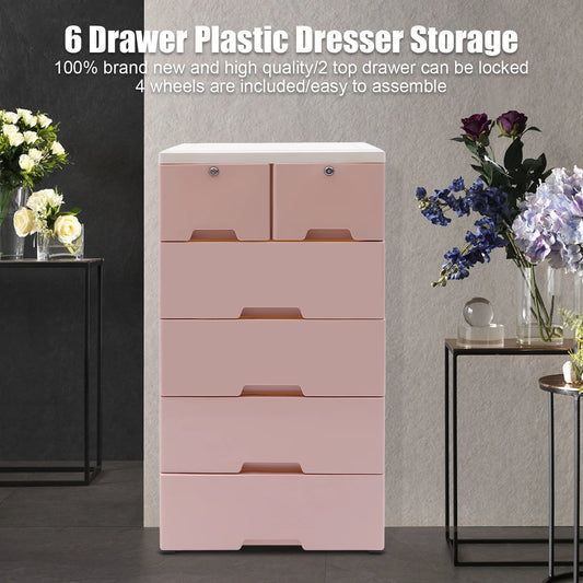 Six Drawer Plastic Dresser Storage Tower Home Office Bedroom