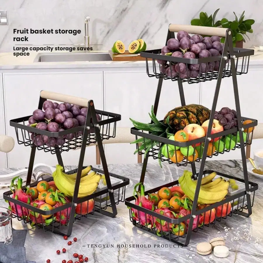 3-Tier Fruit Basket With Removable Shelf For Kitchen Storage