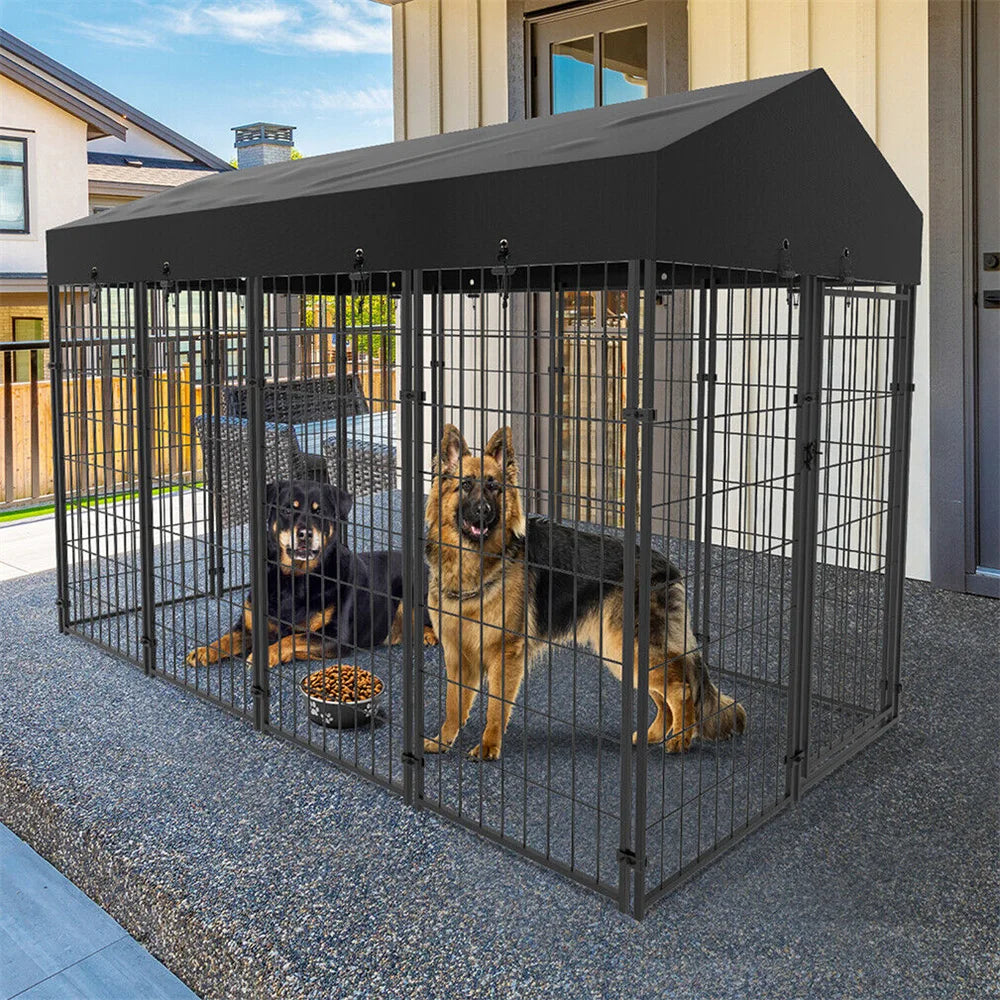 BORWAR Heavy Duty Large Dog Kennel Welded Metal Playpen Roof