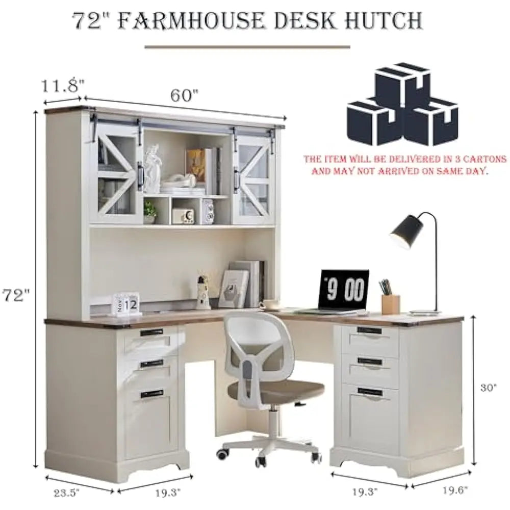 Depth L Shaped Office Desk With Hutch And Storage Cabinet
