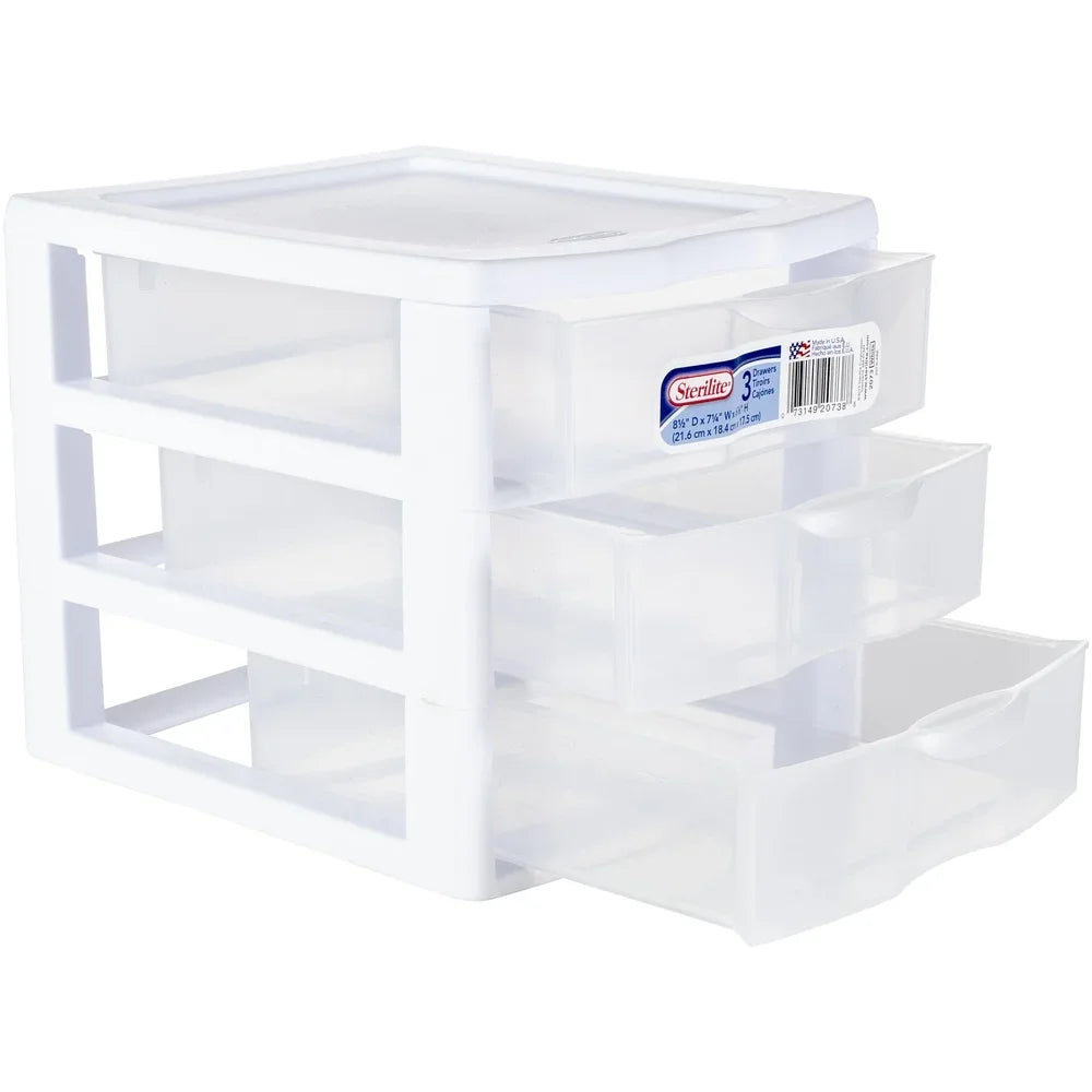 NONECN 3 Drawer Plastic Stackable Storage Organizer With Clear Front