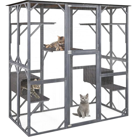 Hign Concerned Outdoor Cat Enclosure Weatherproof Wood Cage