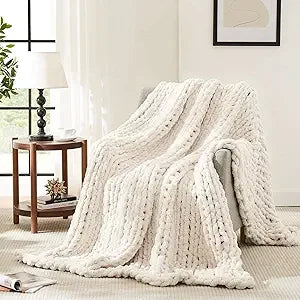 Chunky Knit Bamboo Fiber Blanket Throw Chenille Cable For Sofa