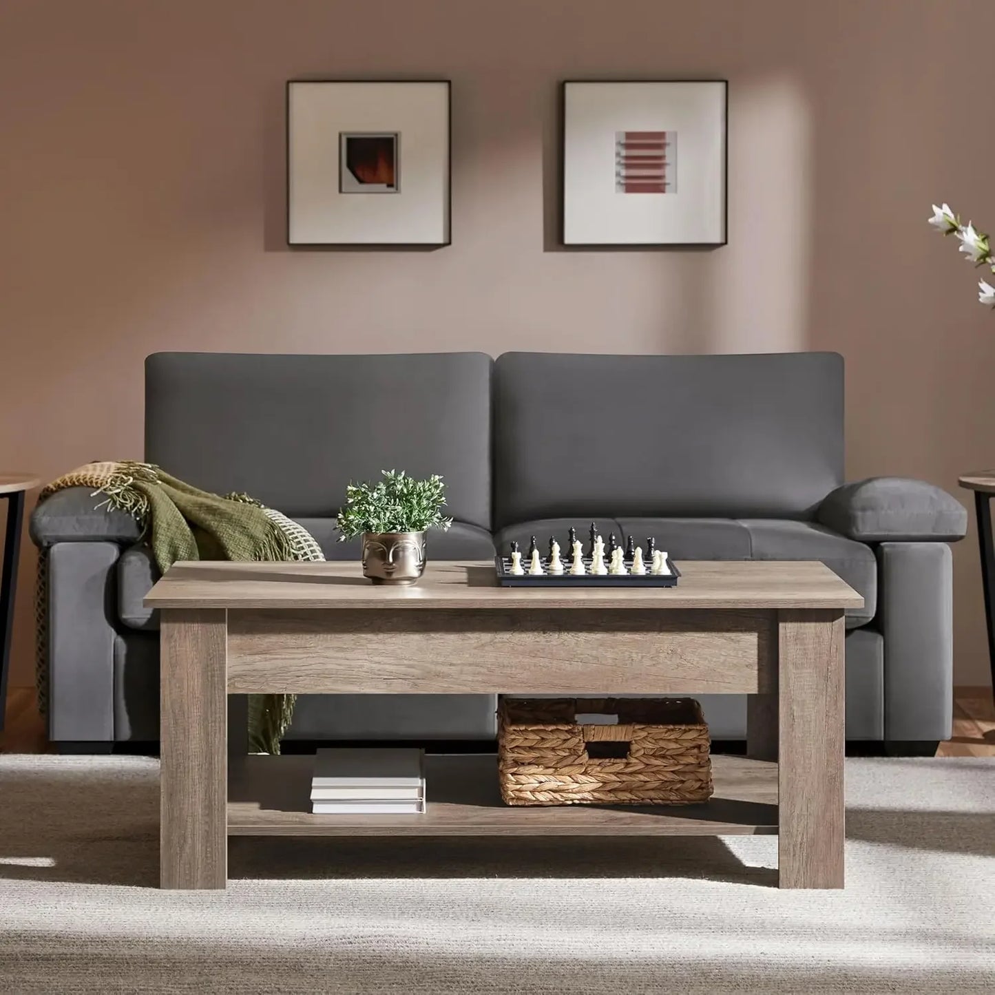 XMSJ Lift Top Coffee Table With Hidden Compartment And Rising Tabletop For Living Room