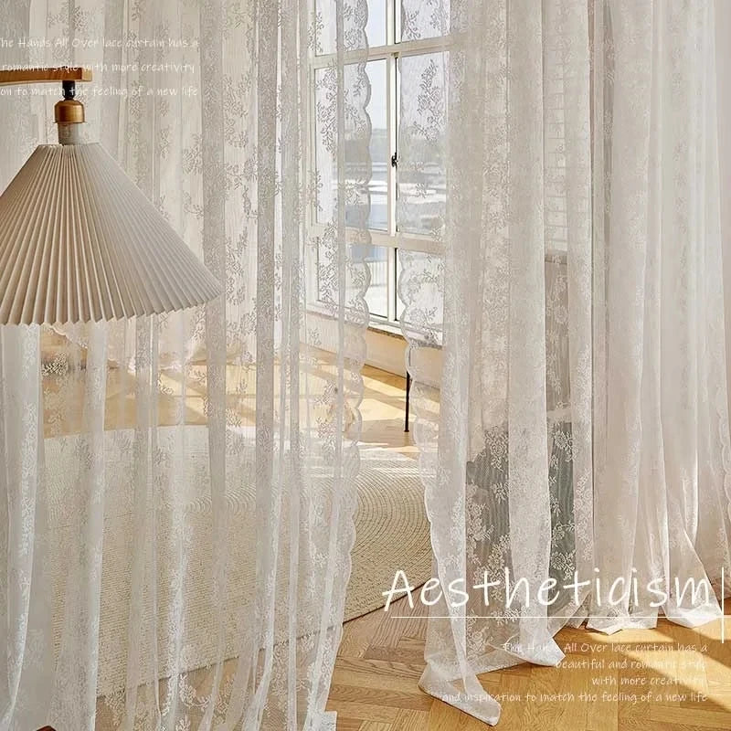 Two Panel Lace Curtain Translucent Mosquito Net For Window Privacy