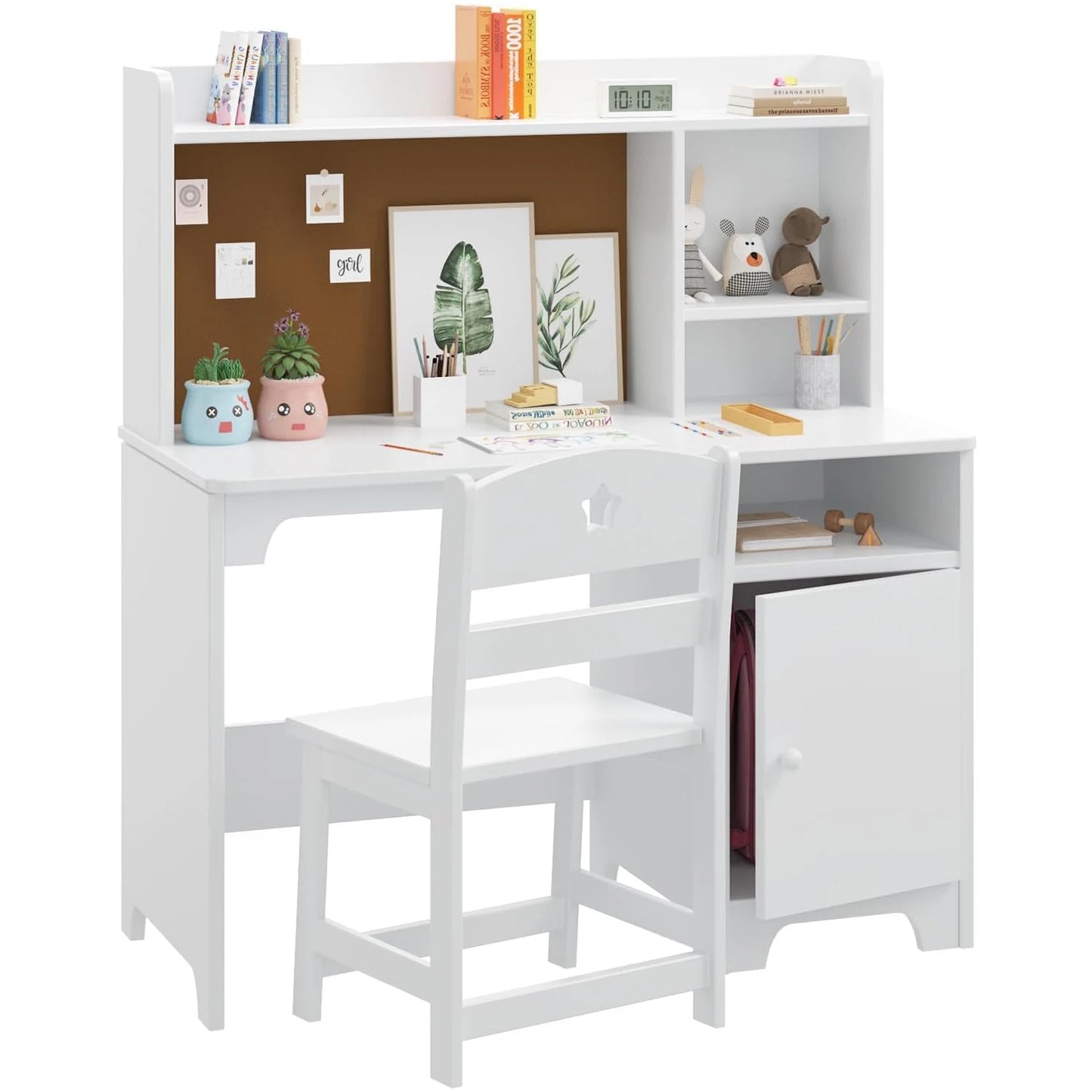 HobbyLane Kids Desk and Chair Set Wooden Writing Table With Hutch Storage