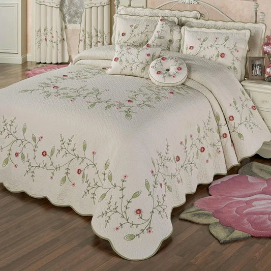 Cottage Garden Bedding Quilt With Fiber Art Floral Vines