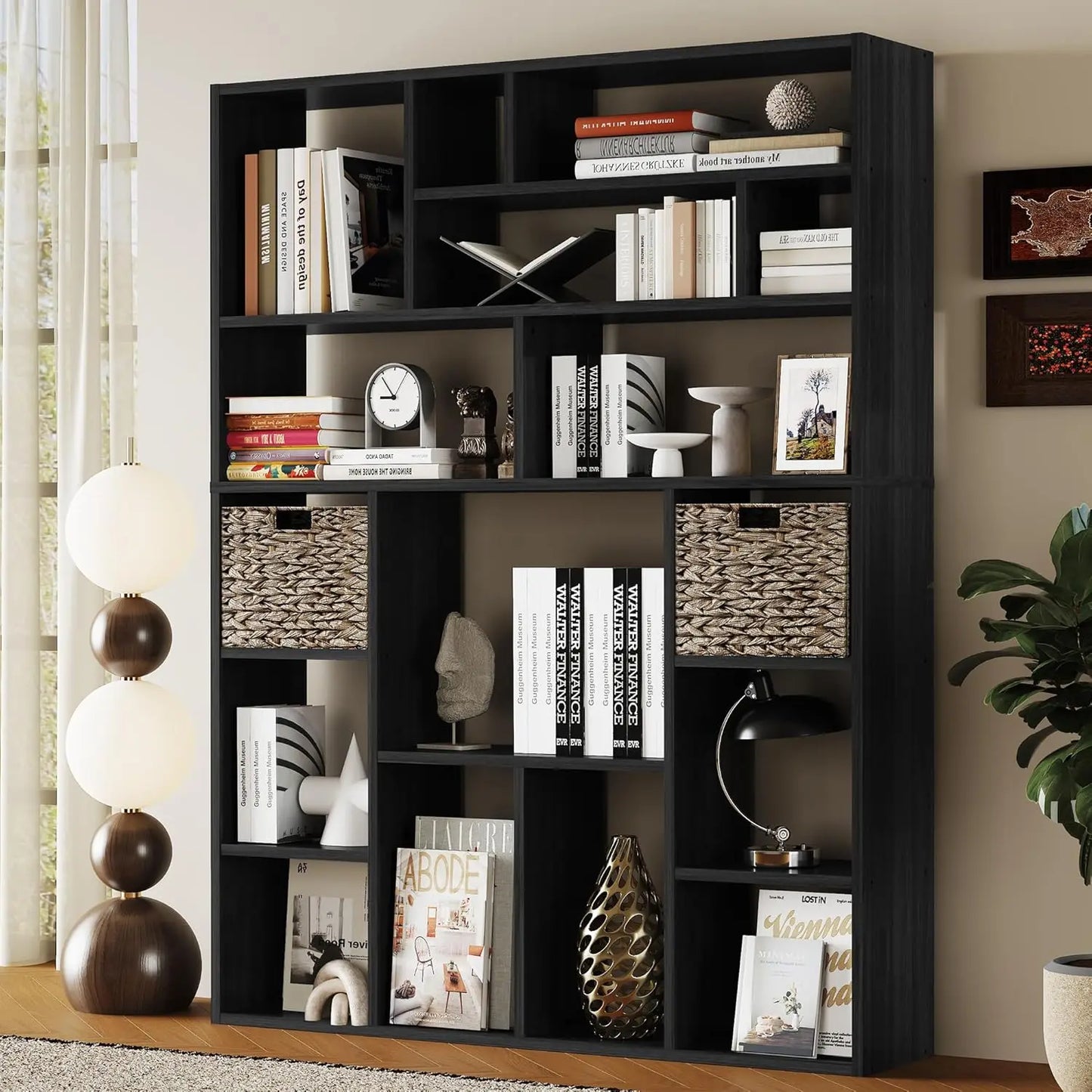 Guangbai Heavy Duty Bookcase With Open Shelves And Baskets