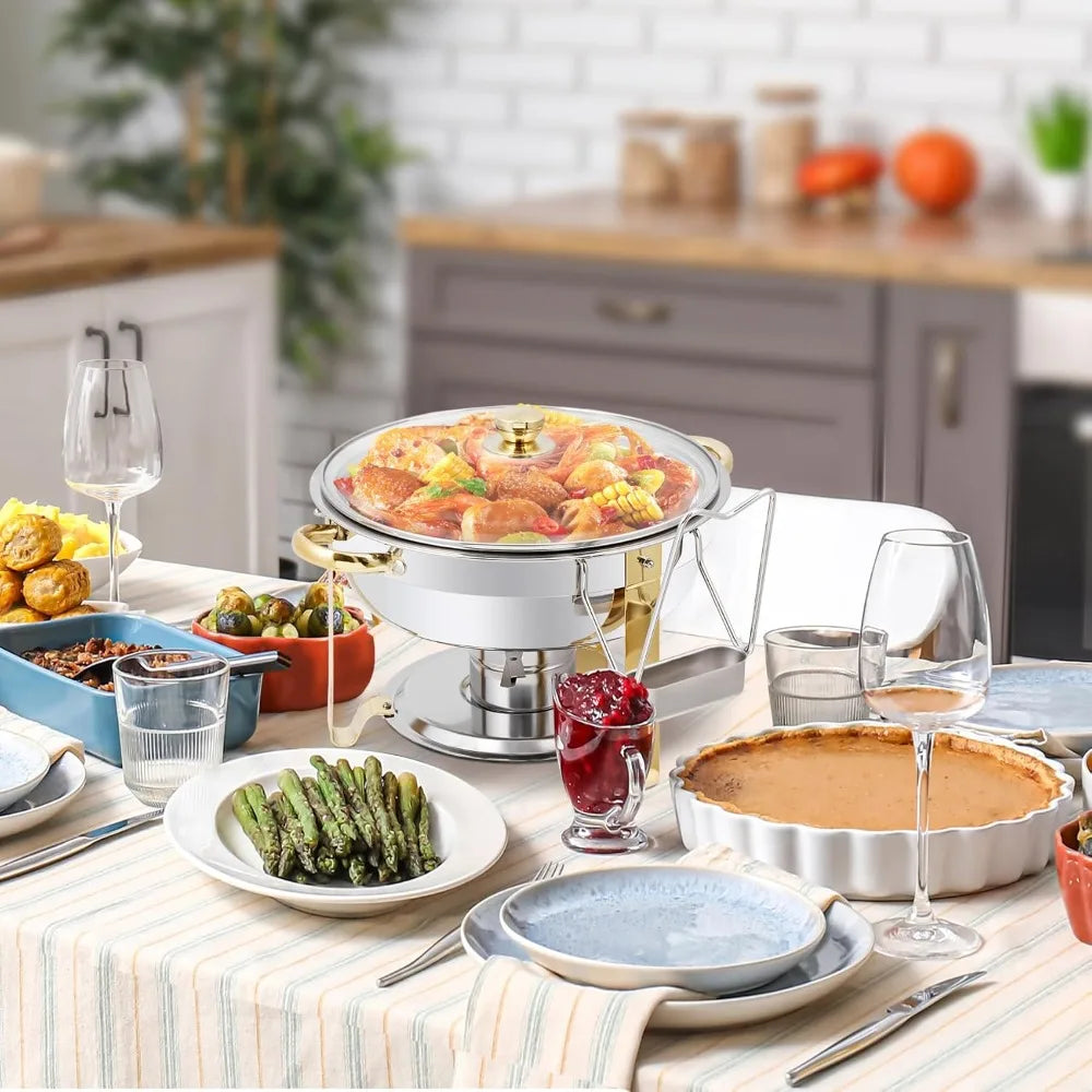 Six Pack Round Chafing Dishes Buffet Set Glass Lids