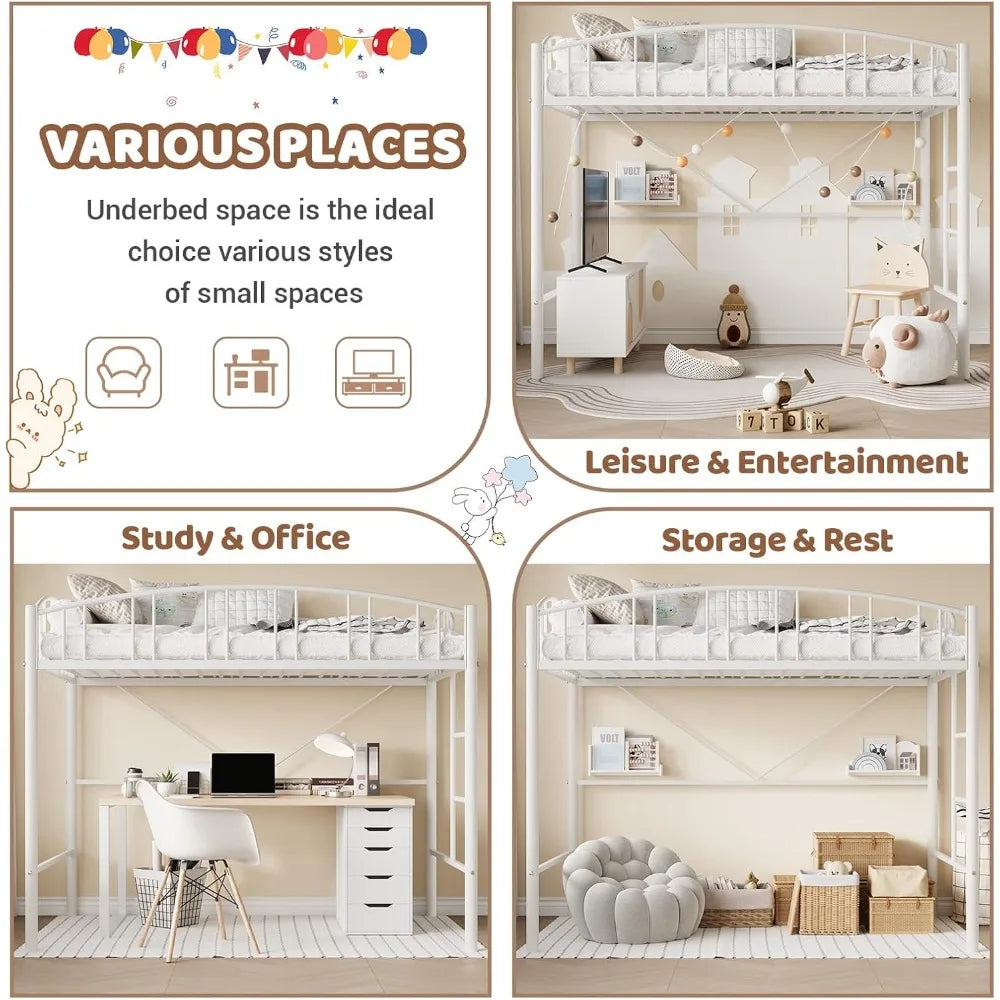 ZHUOTING Heavy Duty Metal Loft Bed Twin With Ladder