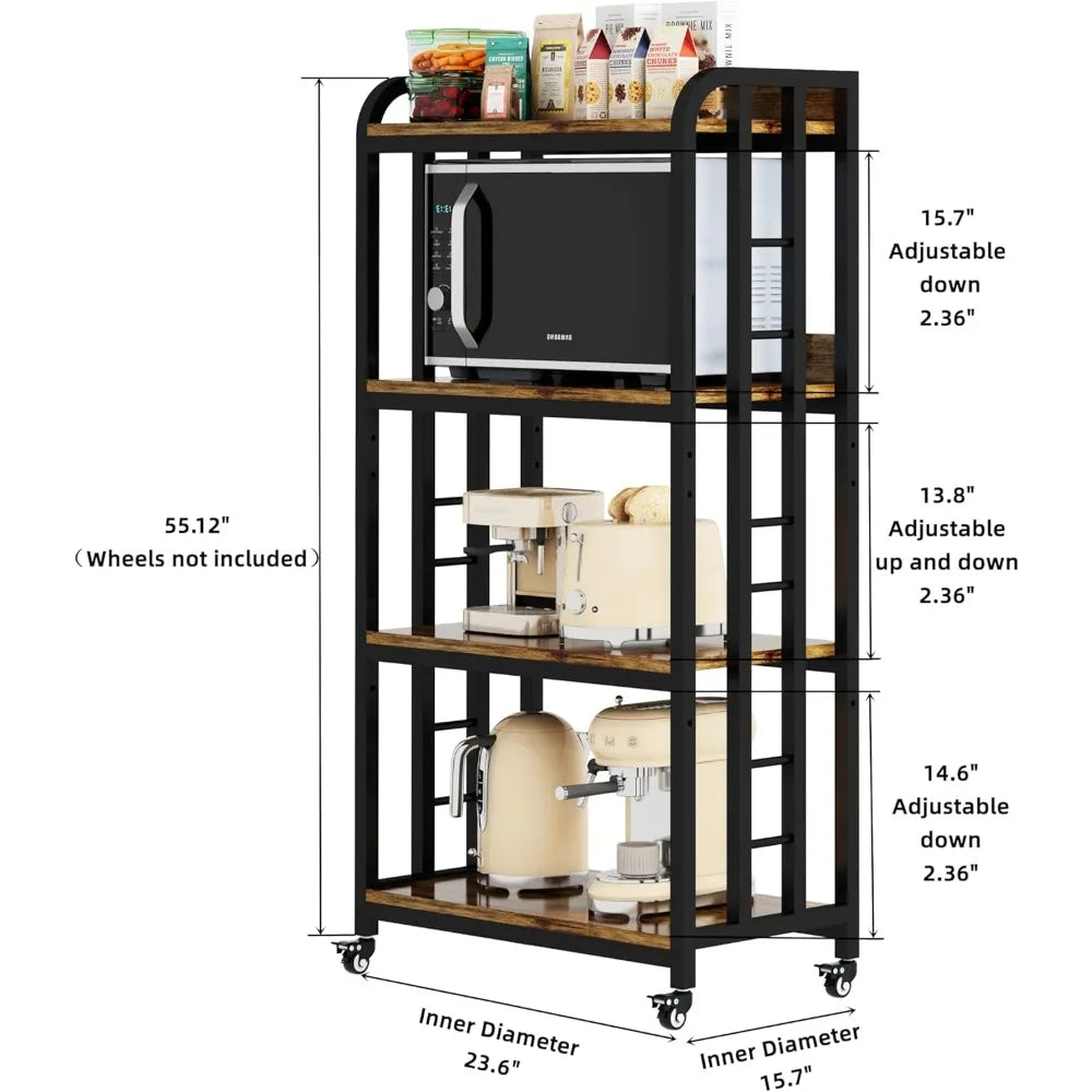 RBXC 4 Tier Kitchen Baker Cart With Rolling Wheels