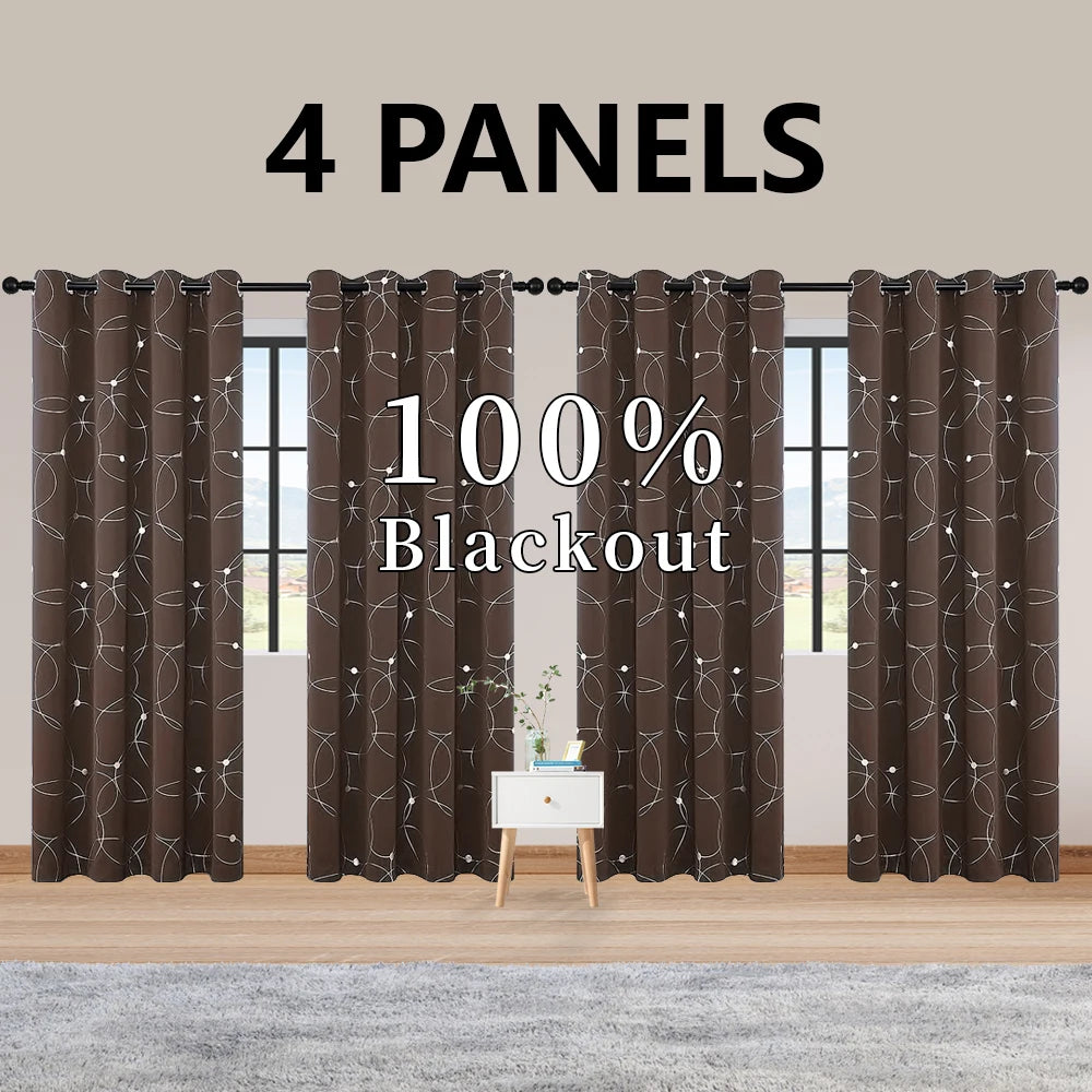 4 Pack Blackout Curtain Panels Grommet Thermal Insulated Room Darkening