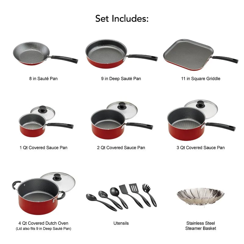 Tramontina Primaware Eighteen Pieces Nonstick Cookware Set With Silicone Handles