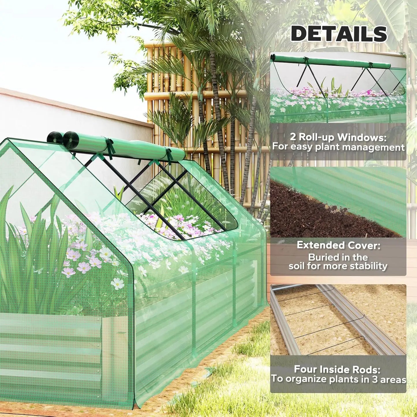 Galvanized Raised Garden Bed With Mini Greenhouse And Cover
