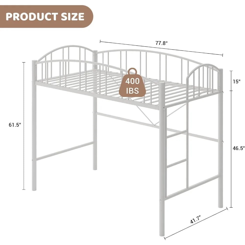 ZHUOTING Heavy Duty Metal Loft Bed Twin With Ladder