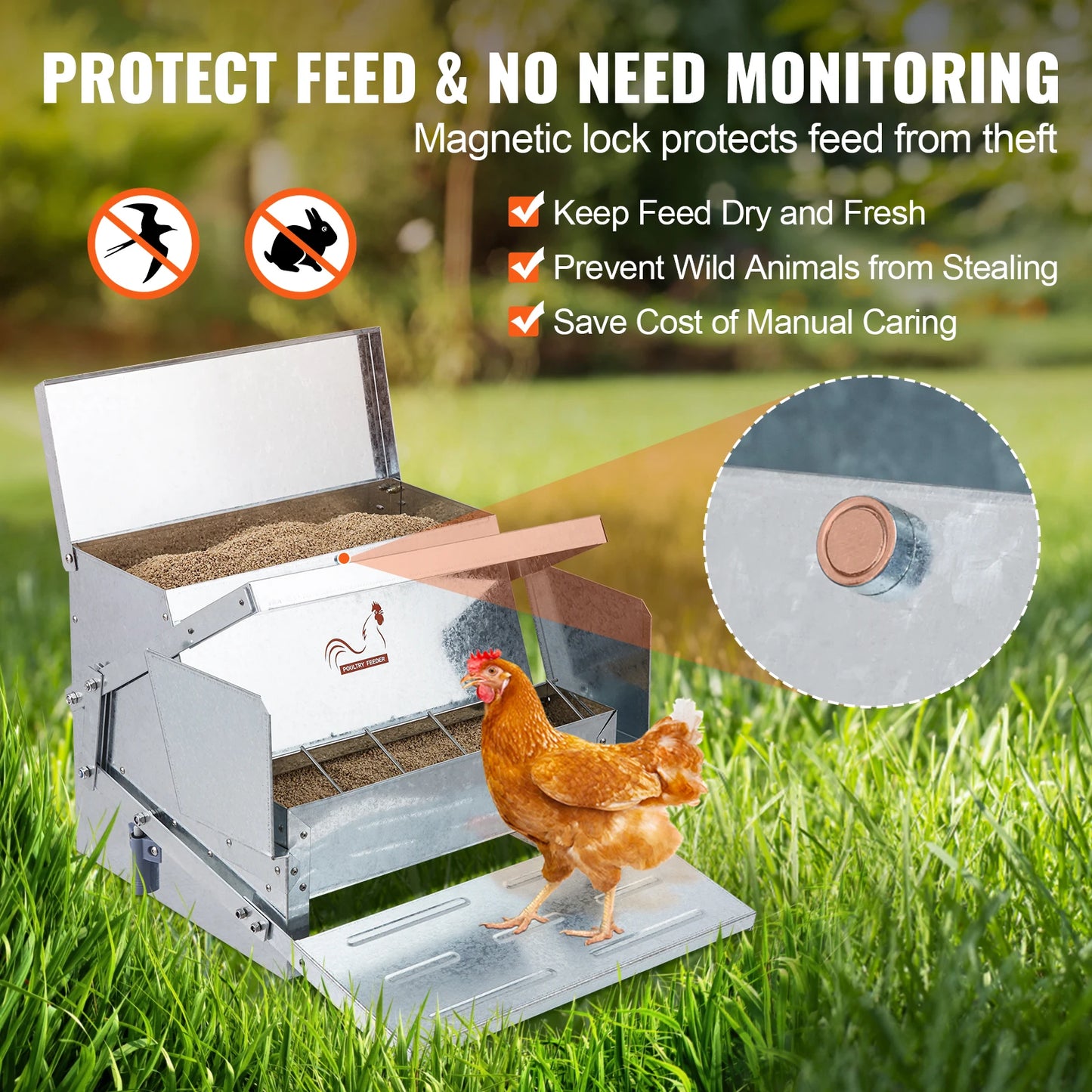 SucceBuy Automatic Chicken Feeder 25 Lbs Capacity Feeds 10 Chickens