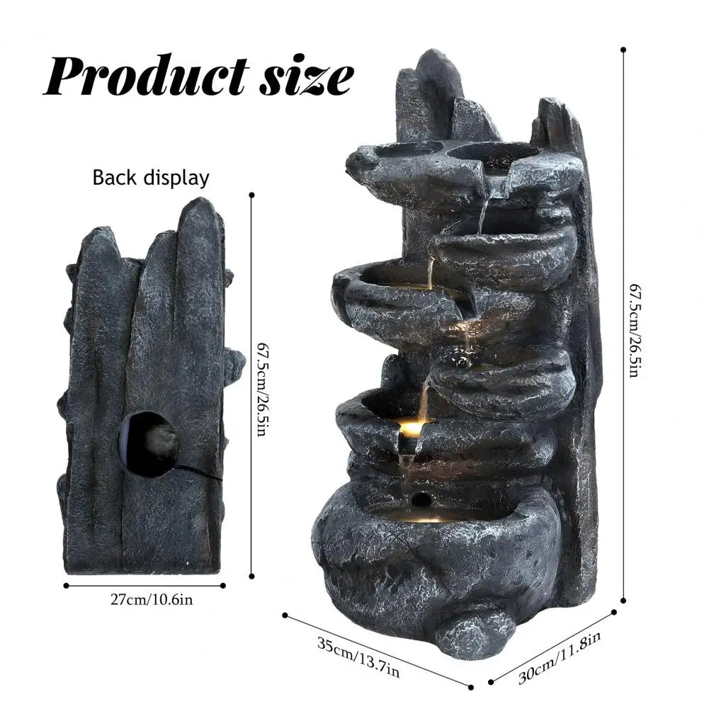Six-Tier Cascading Rock Outdoor Water Fountain With LED Light