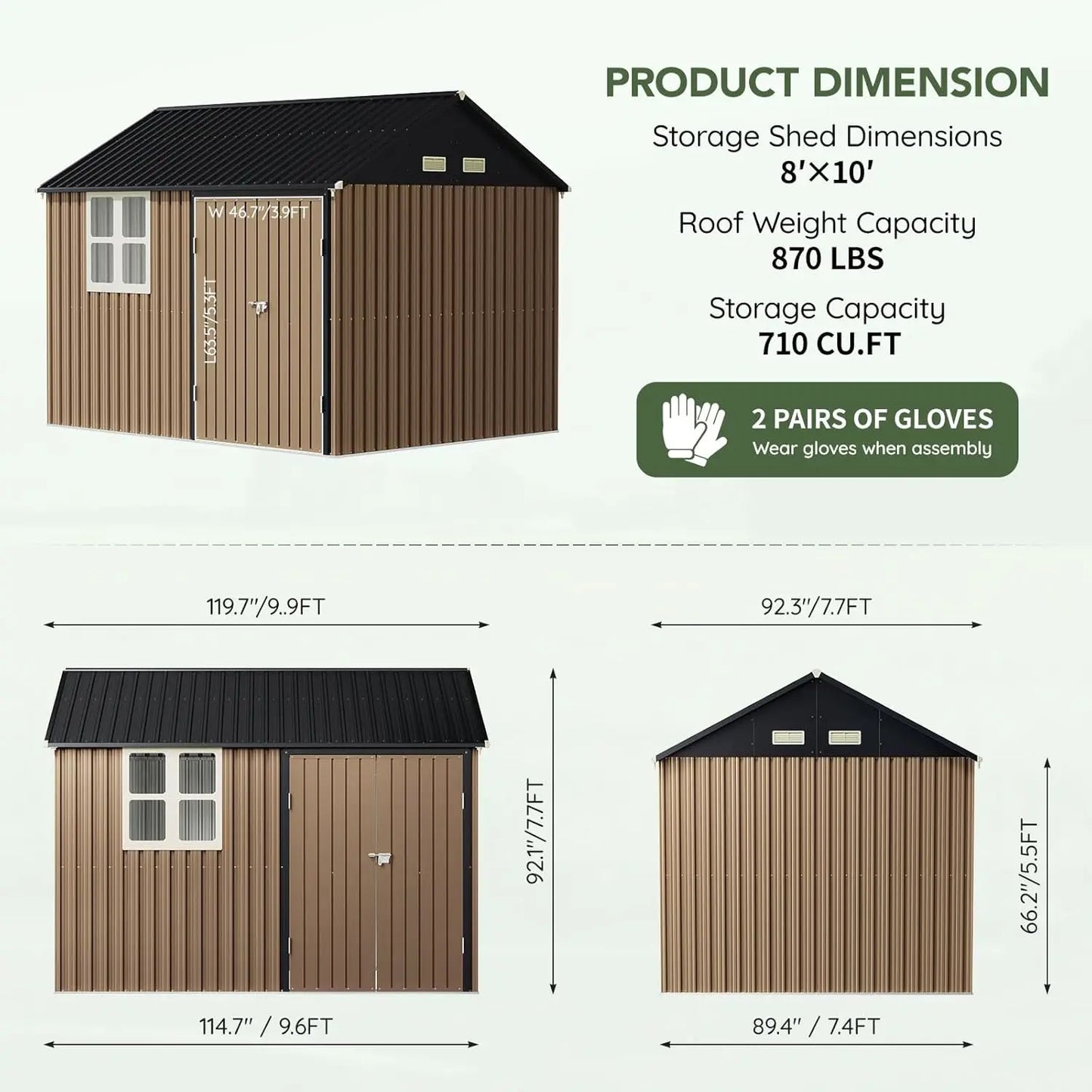 ZHUXIANG Outdoor Metal Storage Shed With Single Door Clear Window